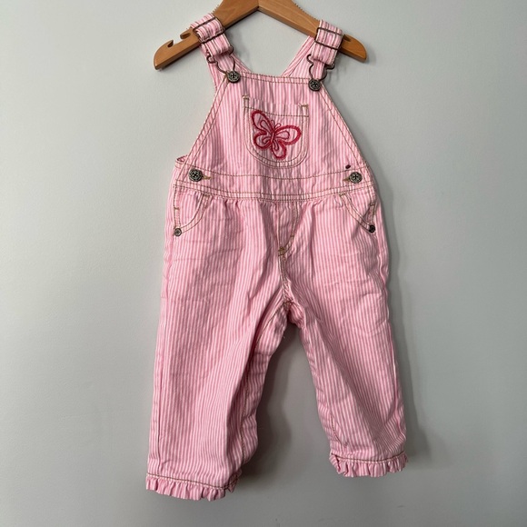 OshKosh B'gosh Other - Oshkosh Butterfly  Overalls 00’s Pink Stripe | Size 9M